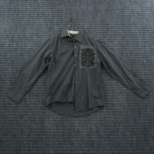 House of Lords Button Down Shirt Large Grey Gothic Cross Embroidered Long Sleeve